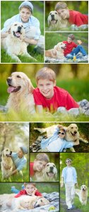  Boy with a dog in nature - stock photos 