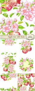  Apple tree with fruit in a vector 