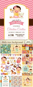  Baby toys background, vector 